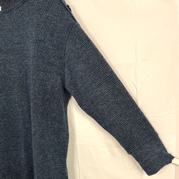 French Laundry Marled Dark Blue Waffle Knit Sweater w/Shoulder Button Accent 1X - Picture 10 of 14
